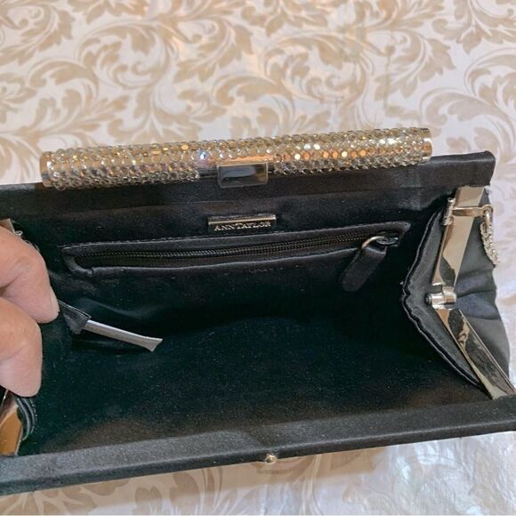 Ann Taylor Black Satin Evening Bag Handbag Chain Strap Sparkle Rhinestones NWOT - Picture 5 of 5